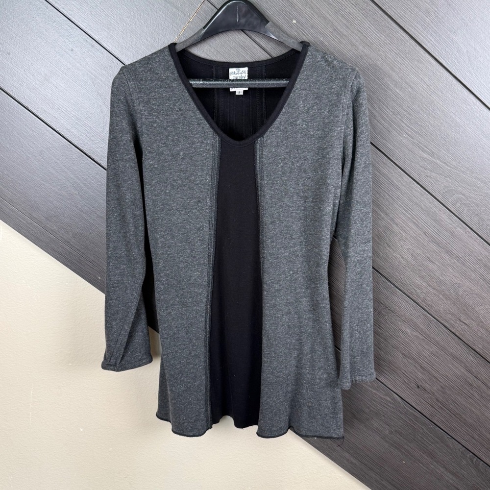 Parsley & Sage Women's Small Gray Black Colorblock Tunic Top Long Sleeve